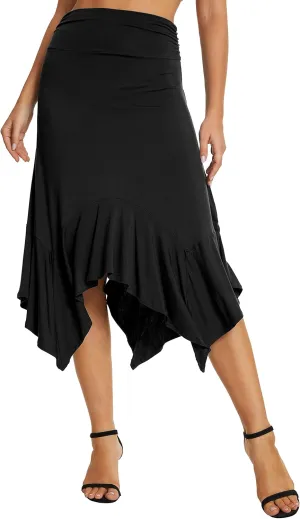 Urban CoCo Women's Flowy Stretchy Skirt Handkerchief Hemline Midi Skirt
