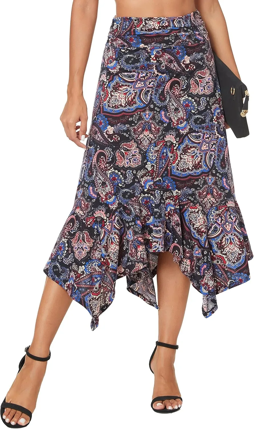 Urban CoCo Women's Flowy Stretchy Skirt Handkerchief Hemline Midi Skirt