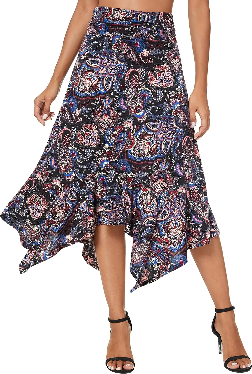 Urban CoCo Women's Flowy Stretchy Skirt Handkerchief Hemline Midi Skirt