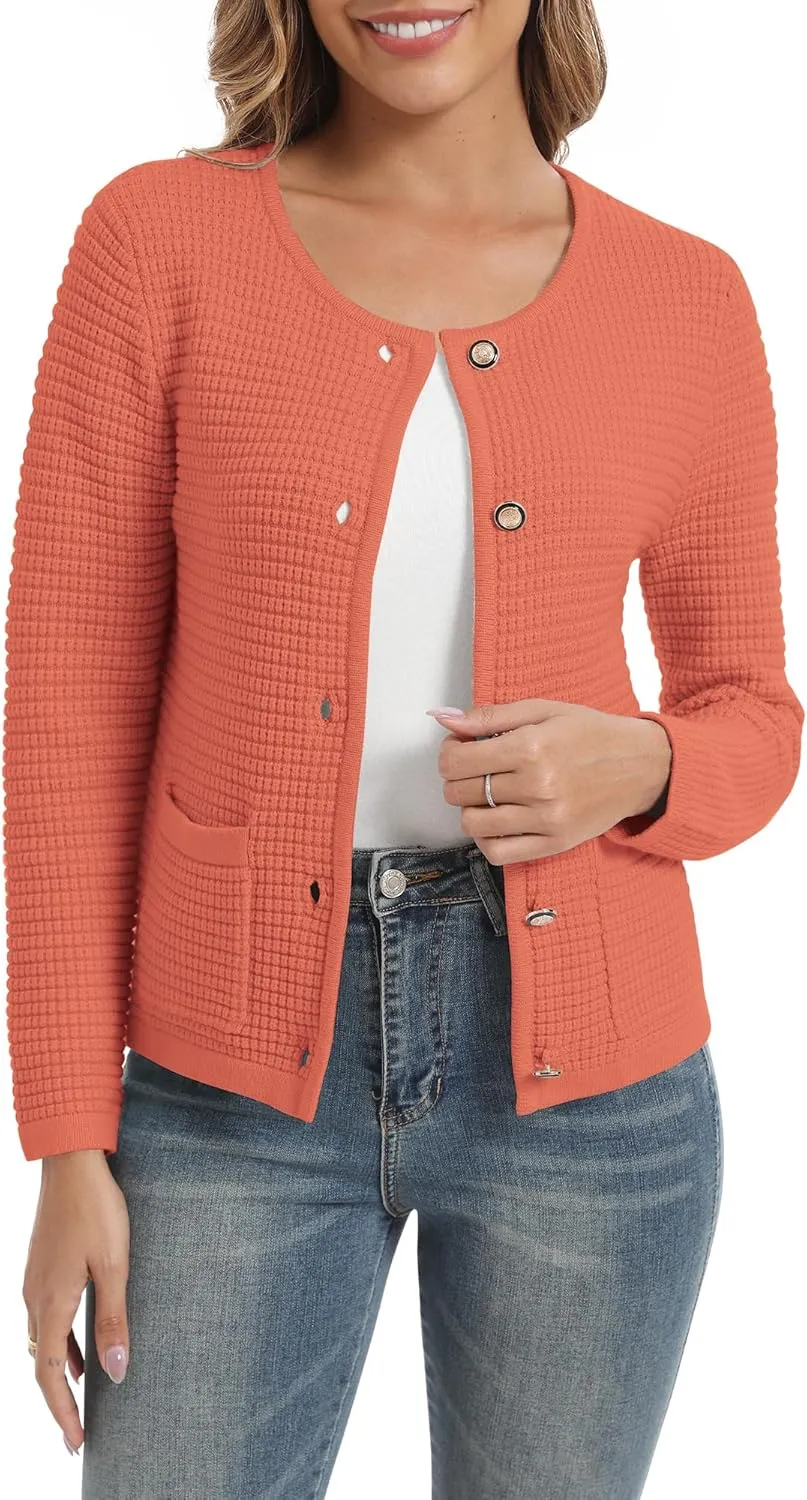 Urban CoCo Women's Open Front Cropped Cardigan Sweaters for Women Trendy Crewneck Button Down Knit Sweater Jacket