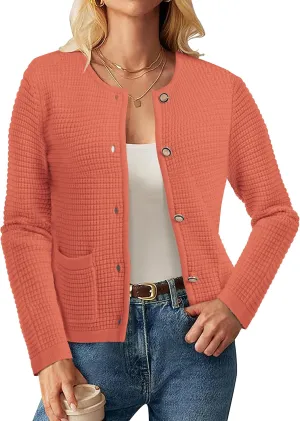 Urban CoCo Women's Open Front Cropped Cardigan Sweaters for Women Trendy Crewneck Button Down Knit Sweater Jacket