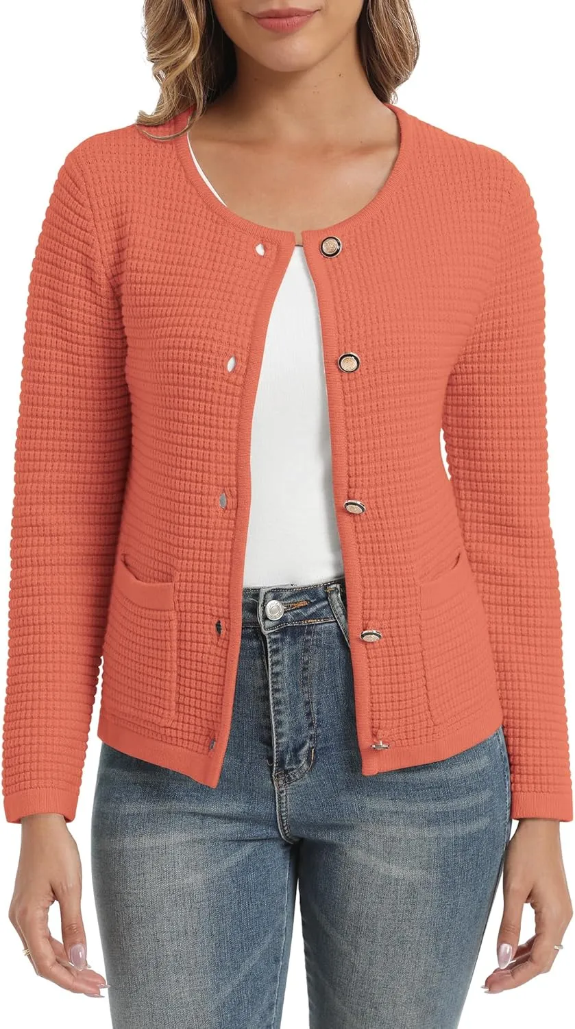 Urban CoCo Women's Open Front Cropped Cardigan Sweaters for Women Trendy Crewneck Button Down Knit Sweater Jacket