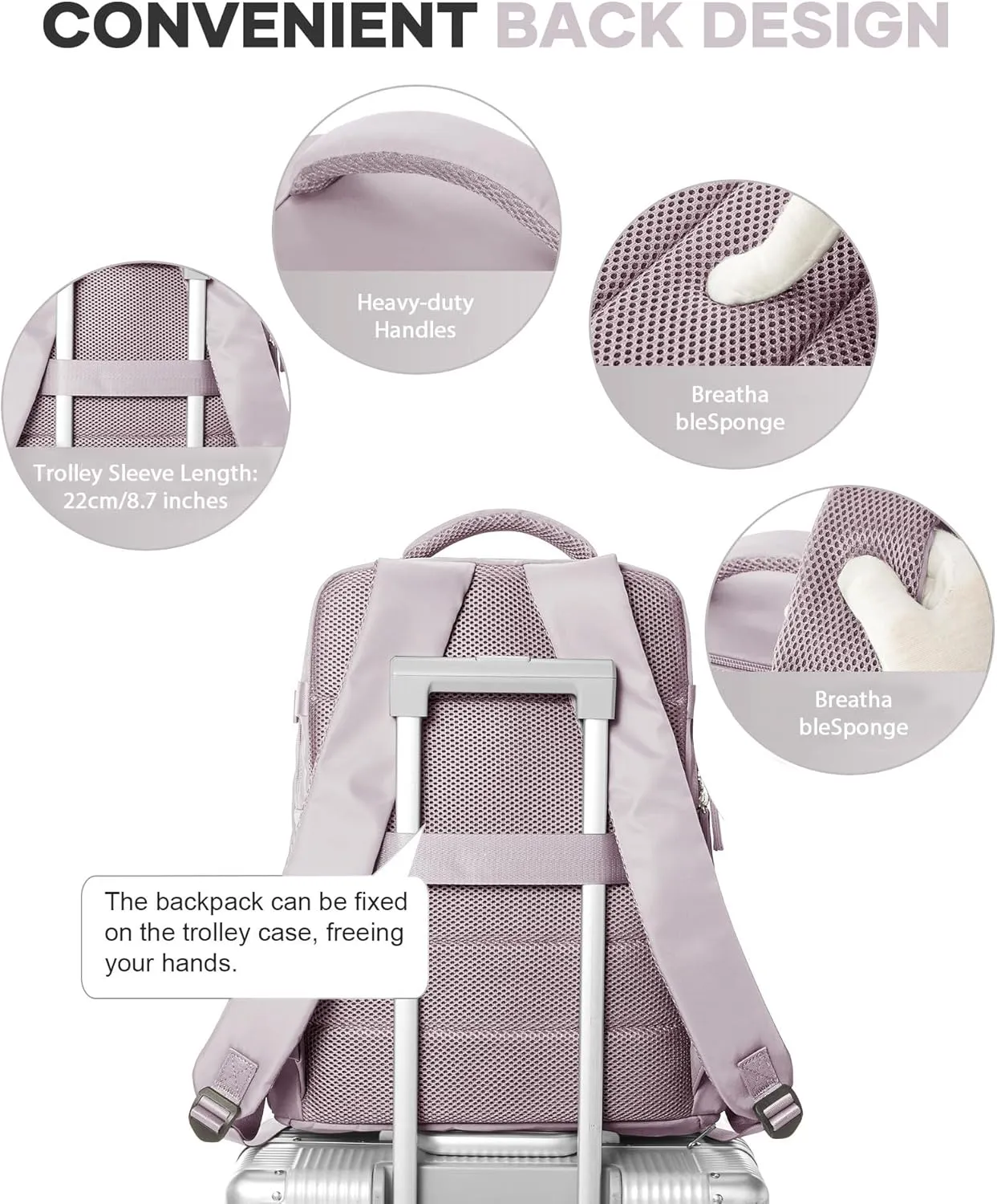 VECAVE Carry On Backpack for Women,Large Travel Backpack Flight Approved,Waterproof 17 Inch Laptop Backpack Business Work Backpacks Men Mochila De Viaje LotusPink