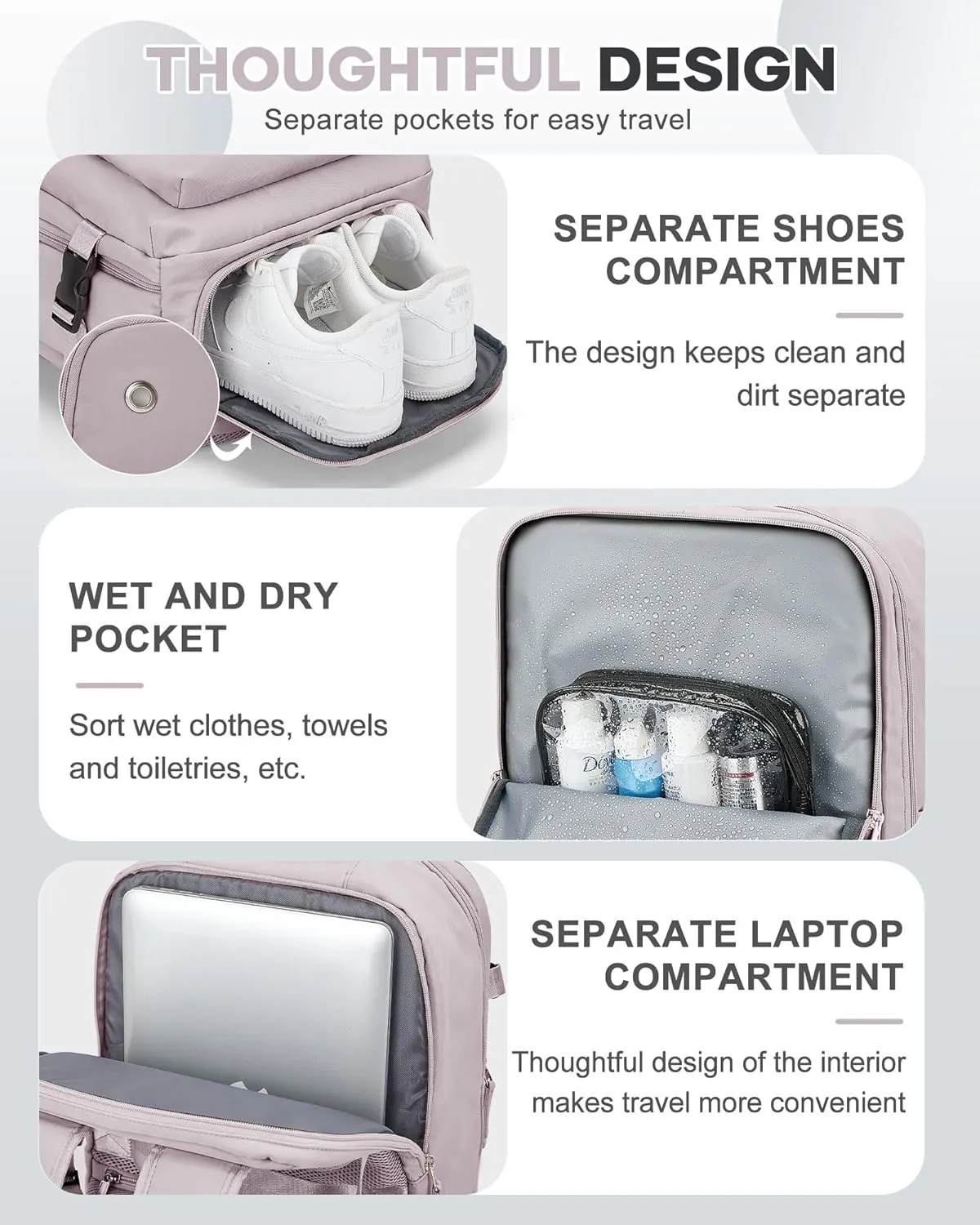 VECAVE Carry On Backpack for Women,Large Travel Backpack Flight Approved,Waterproof 17 Inch Laptop Backpack Business Work Backpacks Men Mochila De Viaje LotusPink