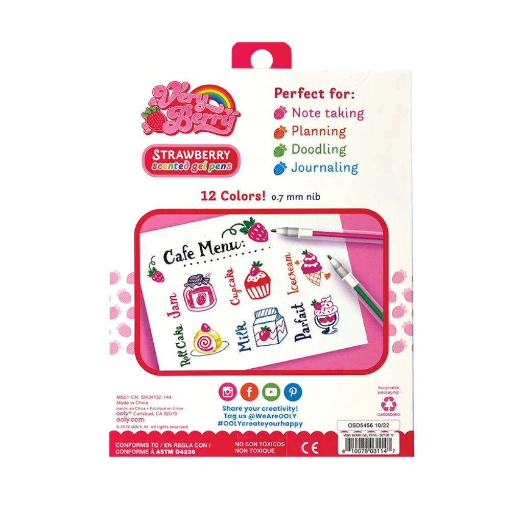 Very Berry Strawberry Scented Gel Pens - Set of 12