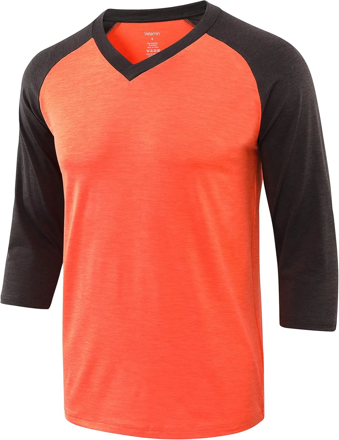 Vetemin Men's Casual Lightweight Quick Dry 3/4 Sleeve V Neck Active Running Baseball T Shirts