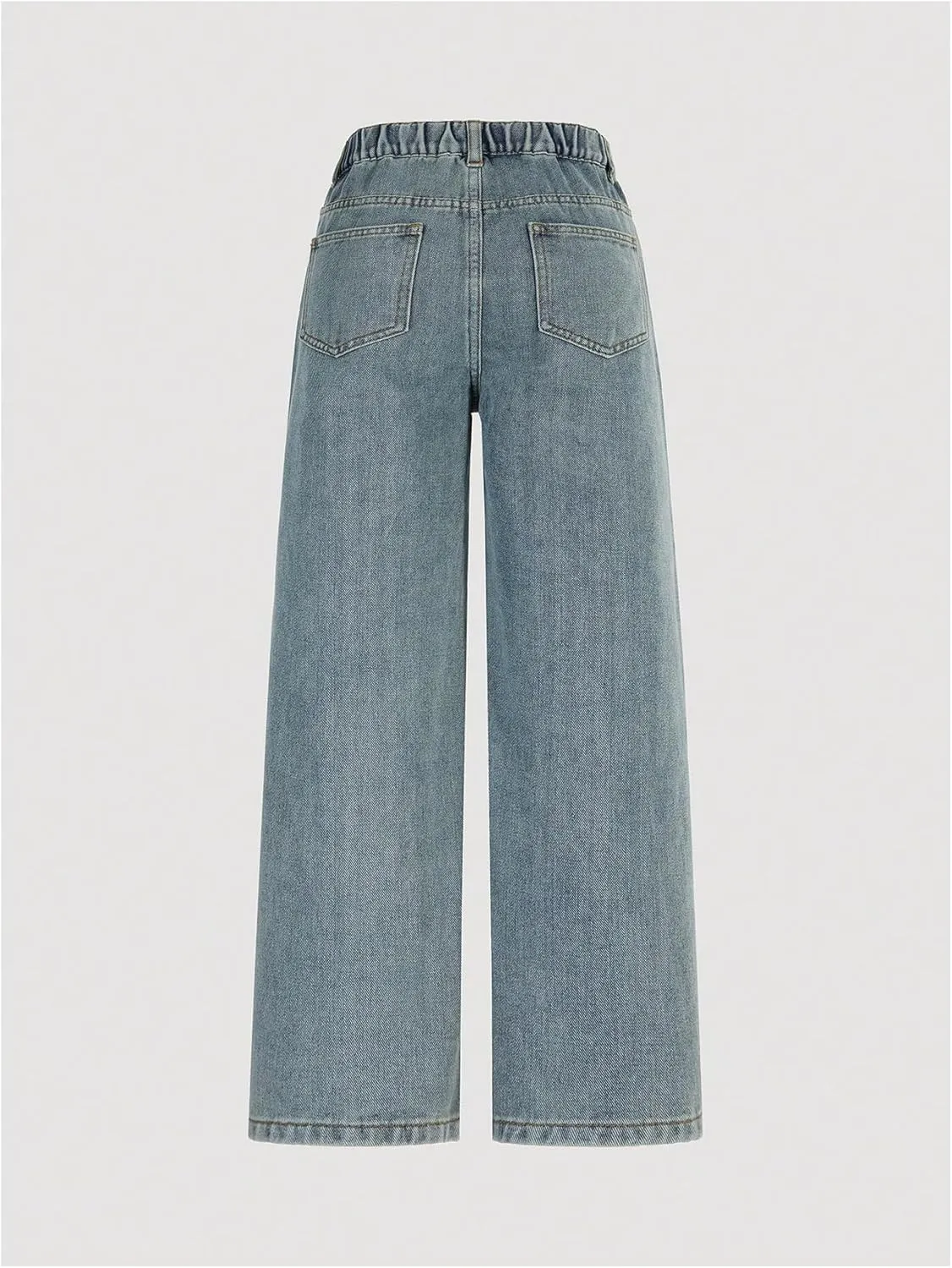 WDIRARA Girl's High Waisted Button Wide Leg Jeans Casual Long Denim Pants with Pocket