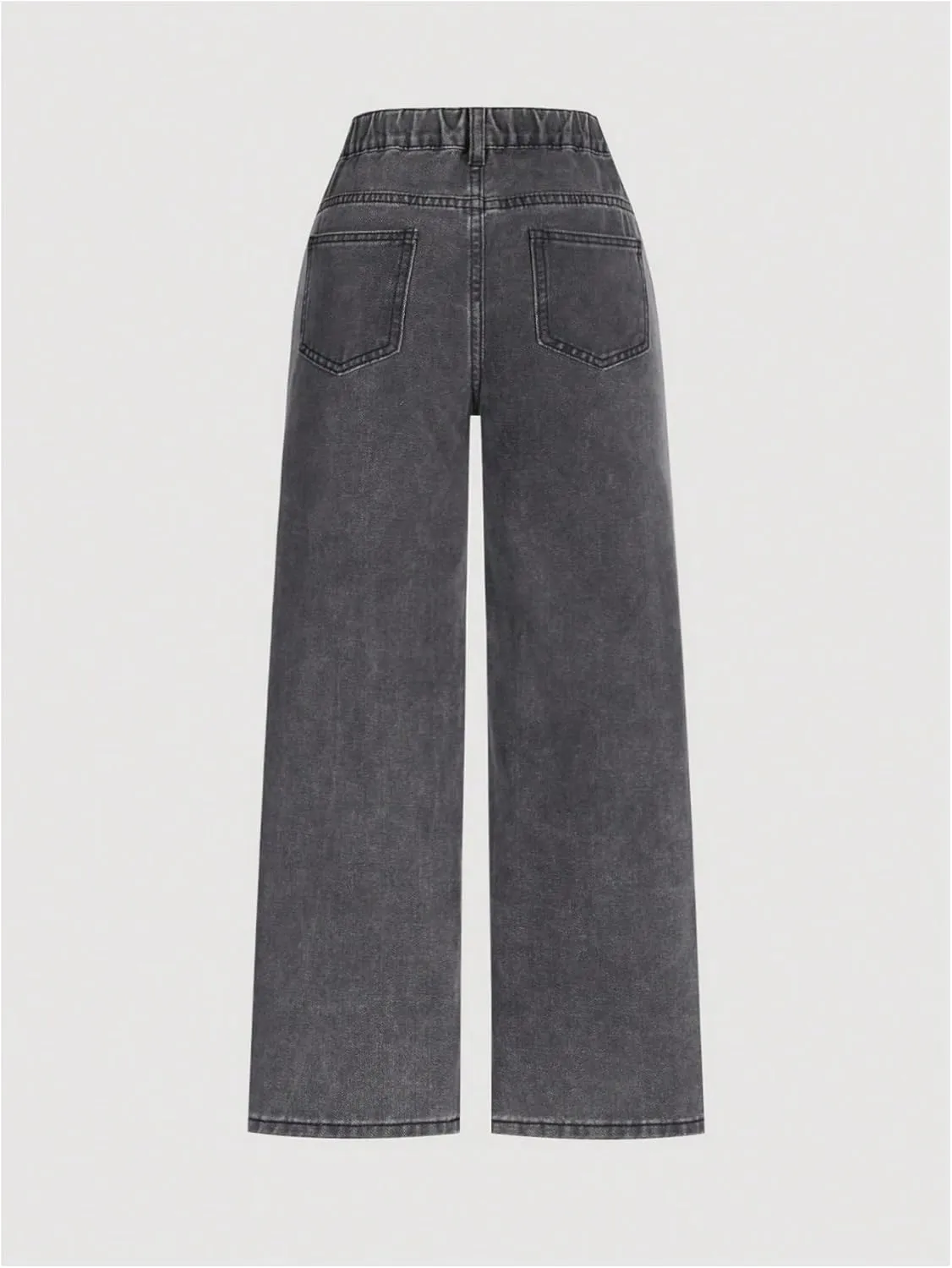 WDIRARA Girl's High Waisted Button Wide Leg Jeans Casual Long Denim Pants with Pocket