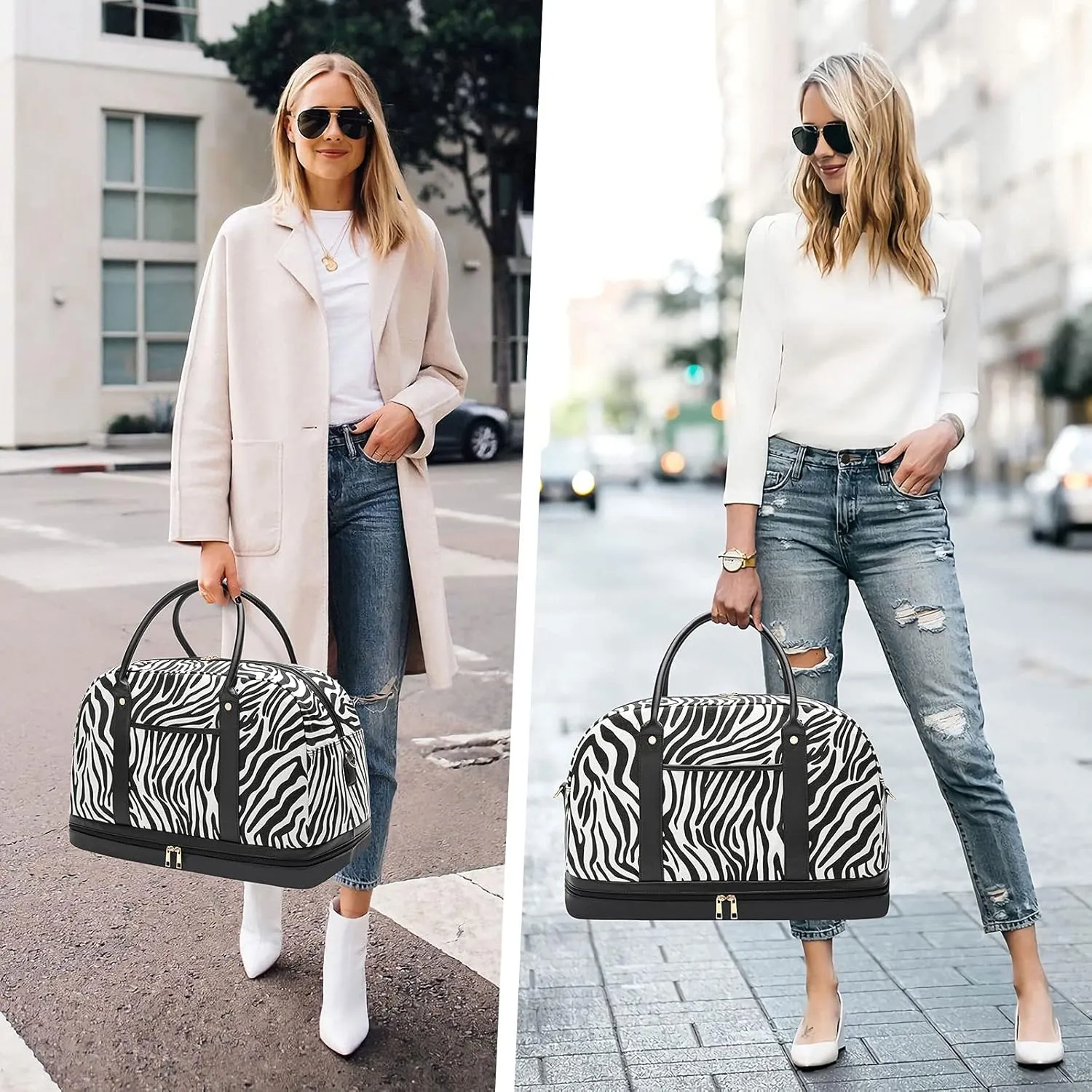 Weekender Bag for Women Canvas Overnight Bag Large Travel Tote Bag Carry on Shoulder Duffle Bag With Shoe Compartment,Perfect for Travel/Daily Use/Birthday Gift 
