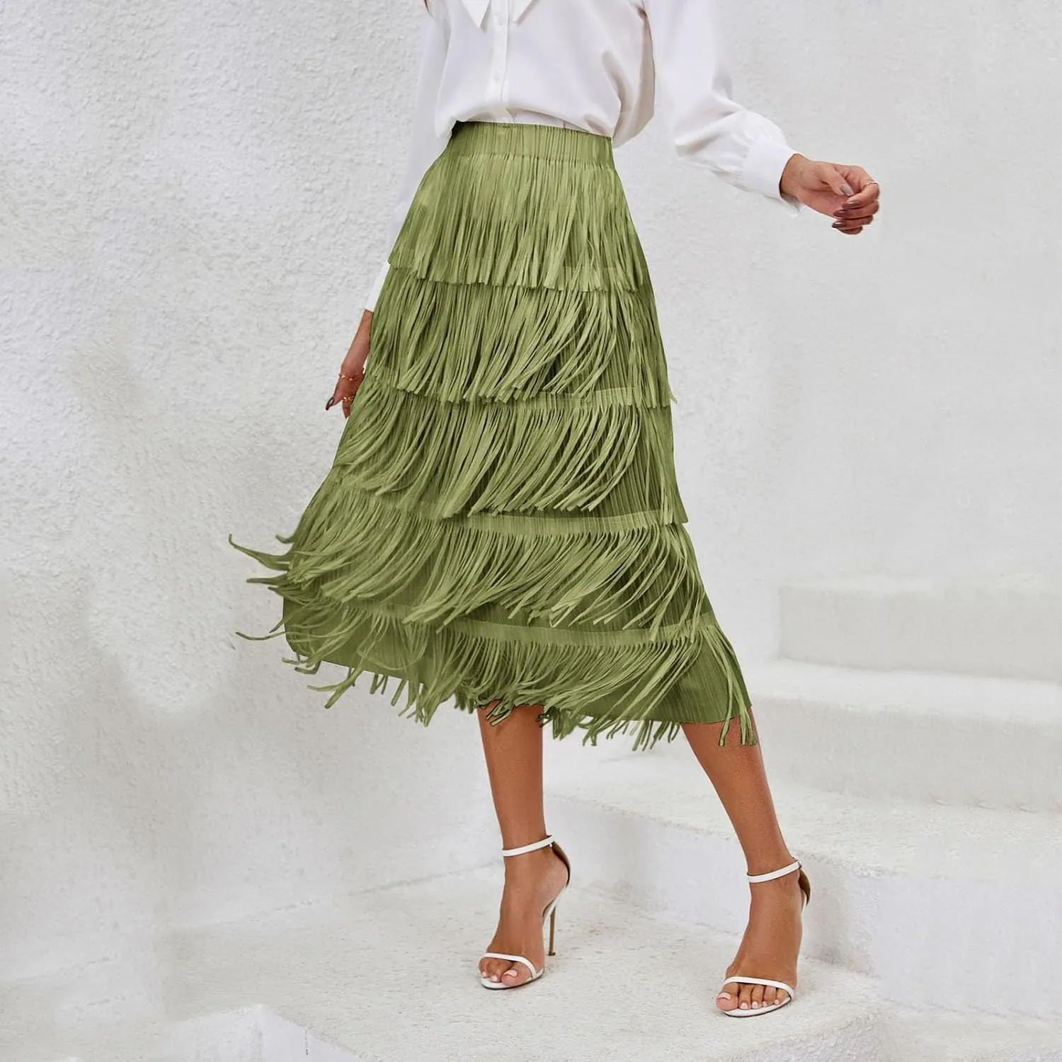 White Flowy Skirt Women Bubble Long Skirt Y2k Flowy Swing a Line Maxi Skirt Cute Ruffle Pleated Midi Skirt Summer