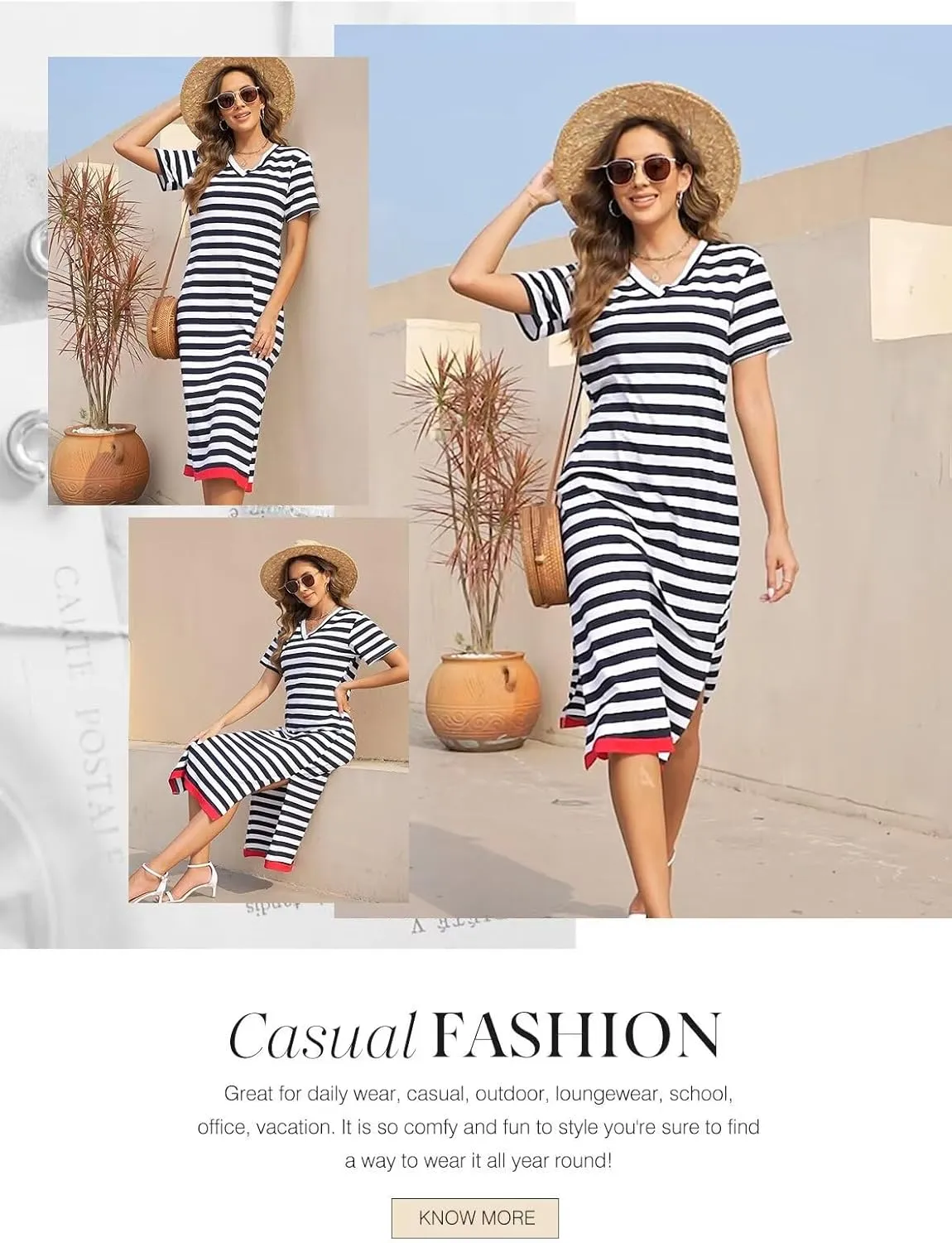 Wkior Women's Summer Maxi Dress Loose Casual Long Dress Color Block Short Sleeve Split Maxi Dresses(S-2XL)