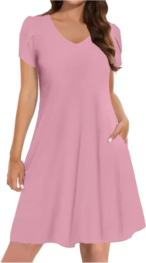 Wkishenl Womens Summer A-Line Dress with Pockets Floral Beach V Neck Dresses Ruffle Sleeve Swing Dress 2025 Hawaiian Vacation
