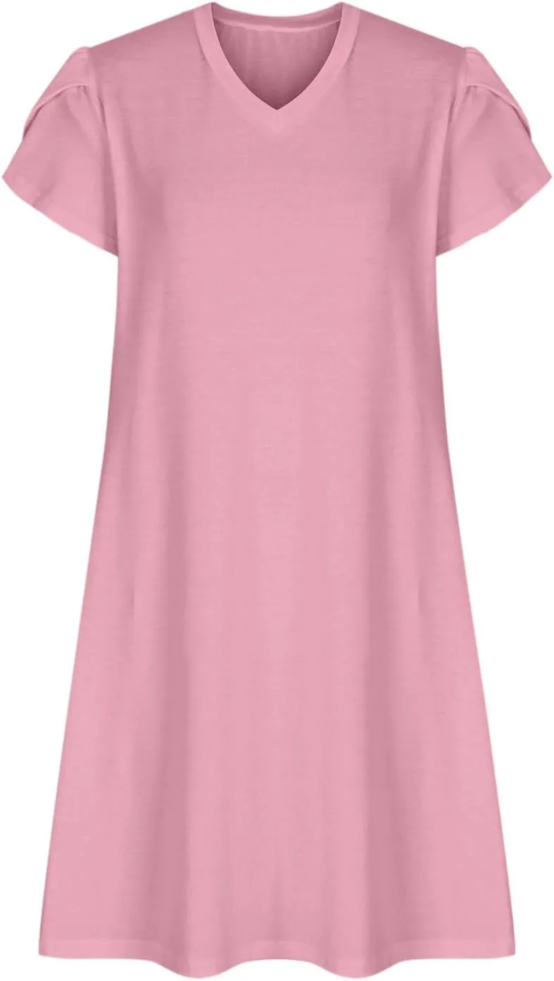 Wkishenl Womens Summer A-Line Dress with Pockets Floral Beach V Neck Dresses Ruffle Sleeve Swing Dress 2025 Hawaiian Vacation