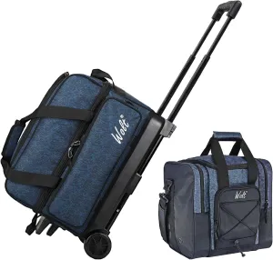 WOLT | Double Roller 2 Ball Bowling Bag with Separate Shoe Compartment-Retractable Handle extends to 40", Bowling Ball Bag for Single Ball - Bowling Ball Tote Bag with Padded Ball Holder
