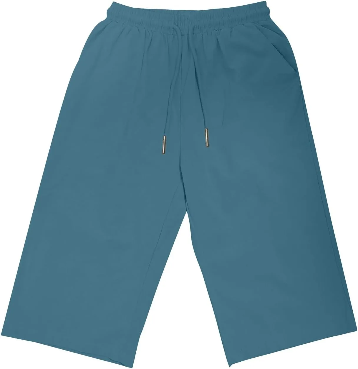 Women Cotton Linen Shorts Summer Knee Length Shorts High Waisted Bermuda Beach Capris Lounge Short Pant with Pocket