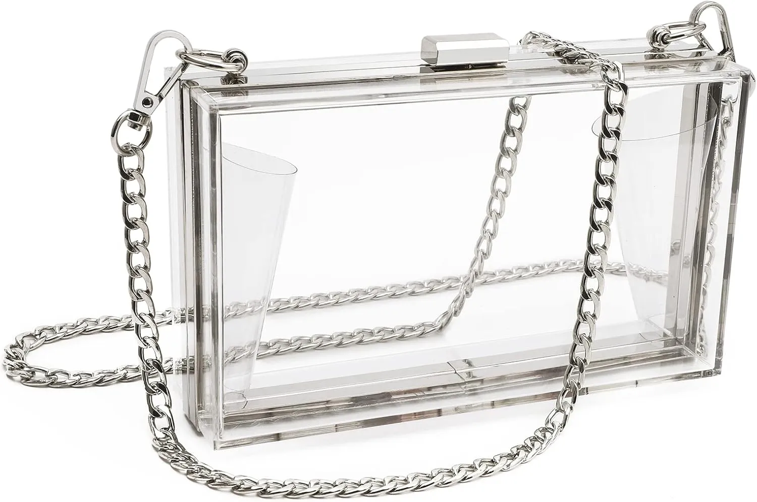 Women Cute Clear Purse Acrylic Box Clutch Handbag, Transparent Crossbody Evening Bag Stadium Approved Chain Strap