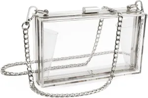 Women Cute Clear Purse Acrylic Box Clutch Handbag, Transparent Crossbody Evening Bag Stadium Approved Chain Strap