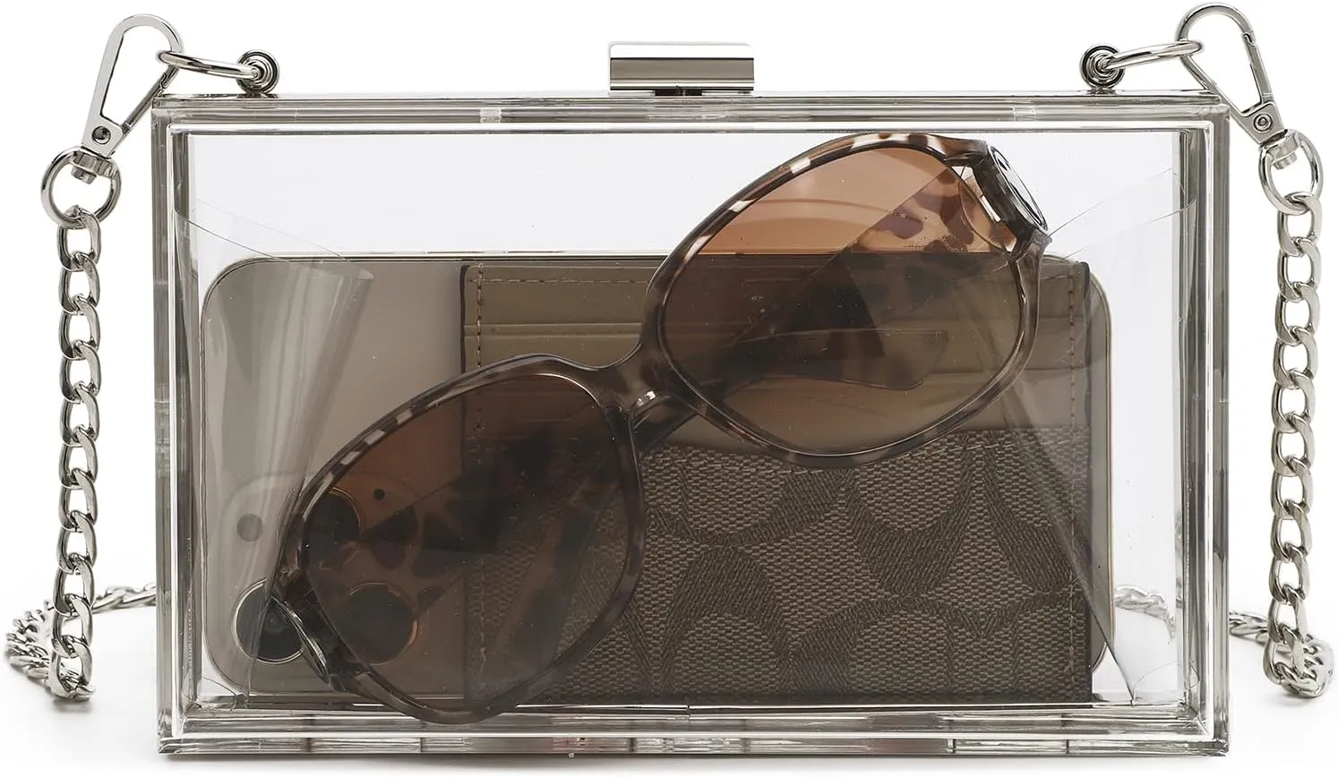 Women Cute Clear Purse Acrylic Box Clutch Handbag, Transparent Crossbody Evening Bag Stadium Approved Chain Strap