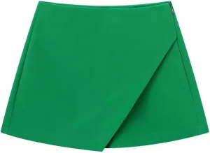 Women Fashion Asymmetrical Shorts Skirts High Waist Back Pockets Side Zipper Vintage Female Skort Solid