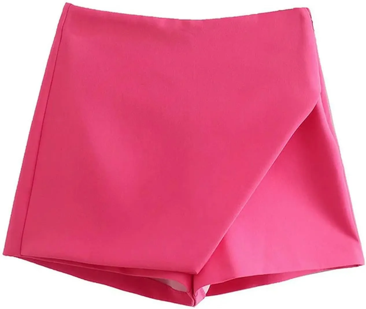 Women Fashion Asymmetrical Shorts Skirts High Waist Back Pockets Side Zipper Vintage Female Skort Solid