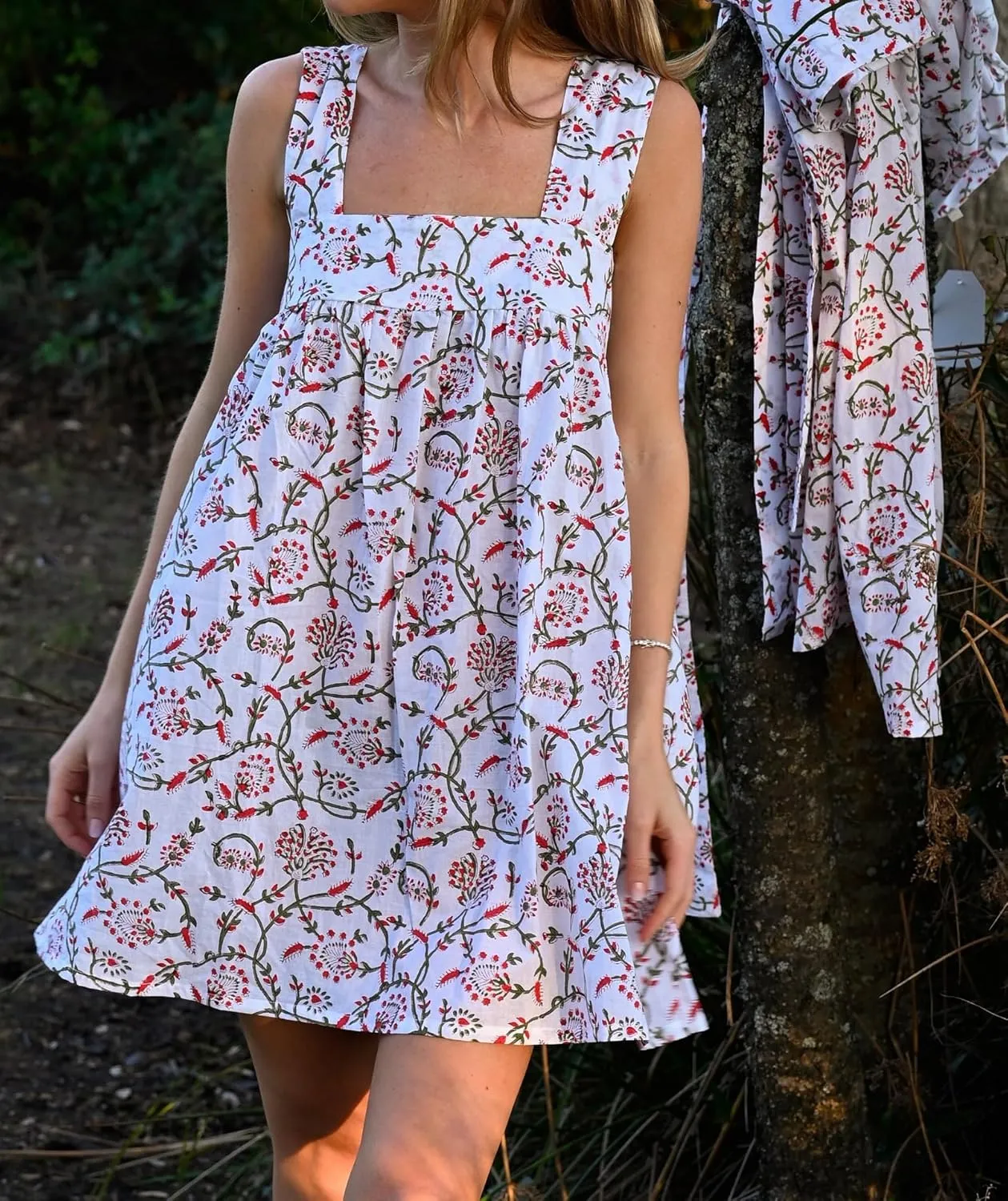 Women Floral Tie Shoulder Mini Dress Cute Square Neck Loose Fit Beach Short Dress Boho Summer Vocation Sundress
