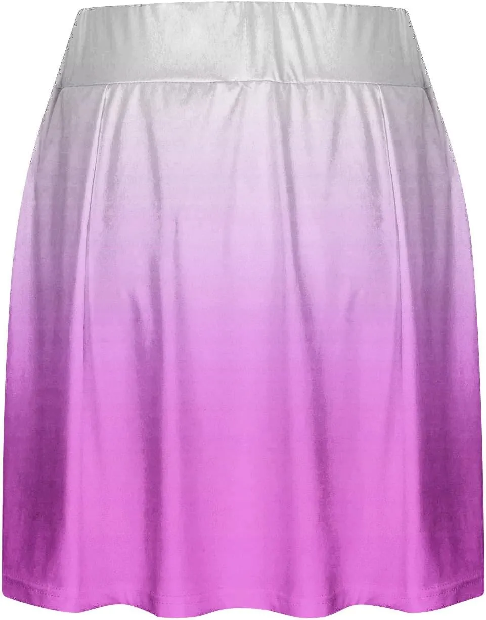 Women Gradient Colour Skirt Shorts Ladies Pleated Tennis Skirts Short Regular Fit Fake Two Piece Half Trouser 2025