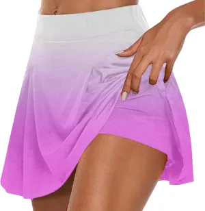 Women Gradient Colour Skirt Shorts Ladies Pleated Tennis Skirts Short Regular Fit Fake Two Piece Half Trouser 2025