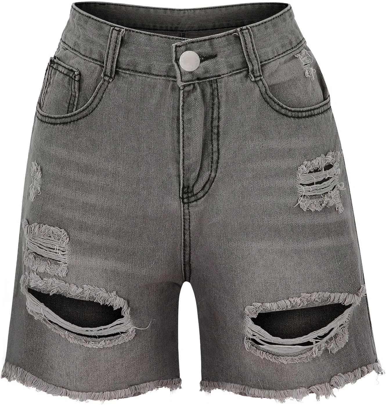 Women High Waisted Shorts Skinny Stretchy Denim Short Casual Summer Frayed Raw Hem Distressed Ripped Short Jeans
