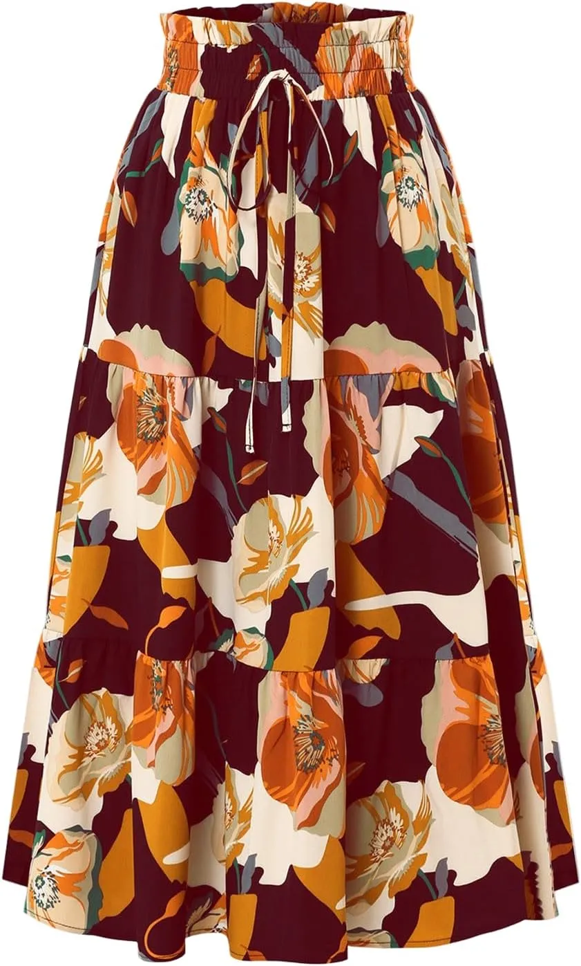 Women Long Skirt Maxi Spring Flowy Boho Comfy Tiered Western Long Maxi Skirts for Women