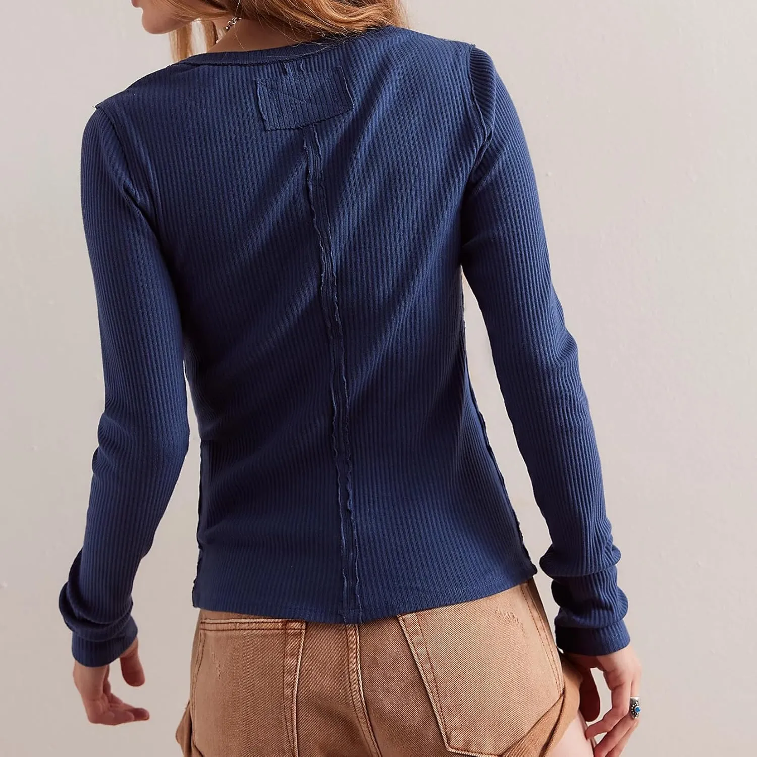 Women Slim Fitted Cardigan Button Down Long Sleeve Ribbed Knit Shirt Y2k Solid Casual Tops