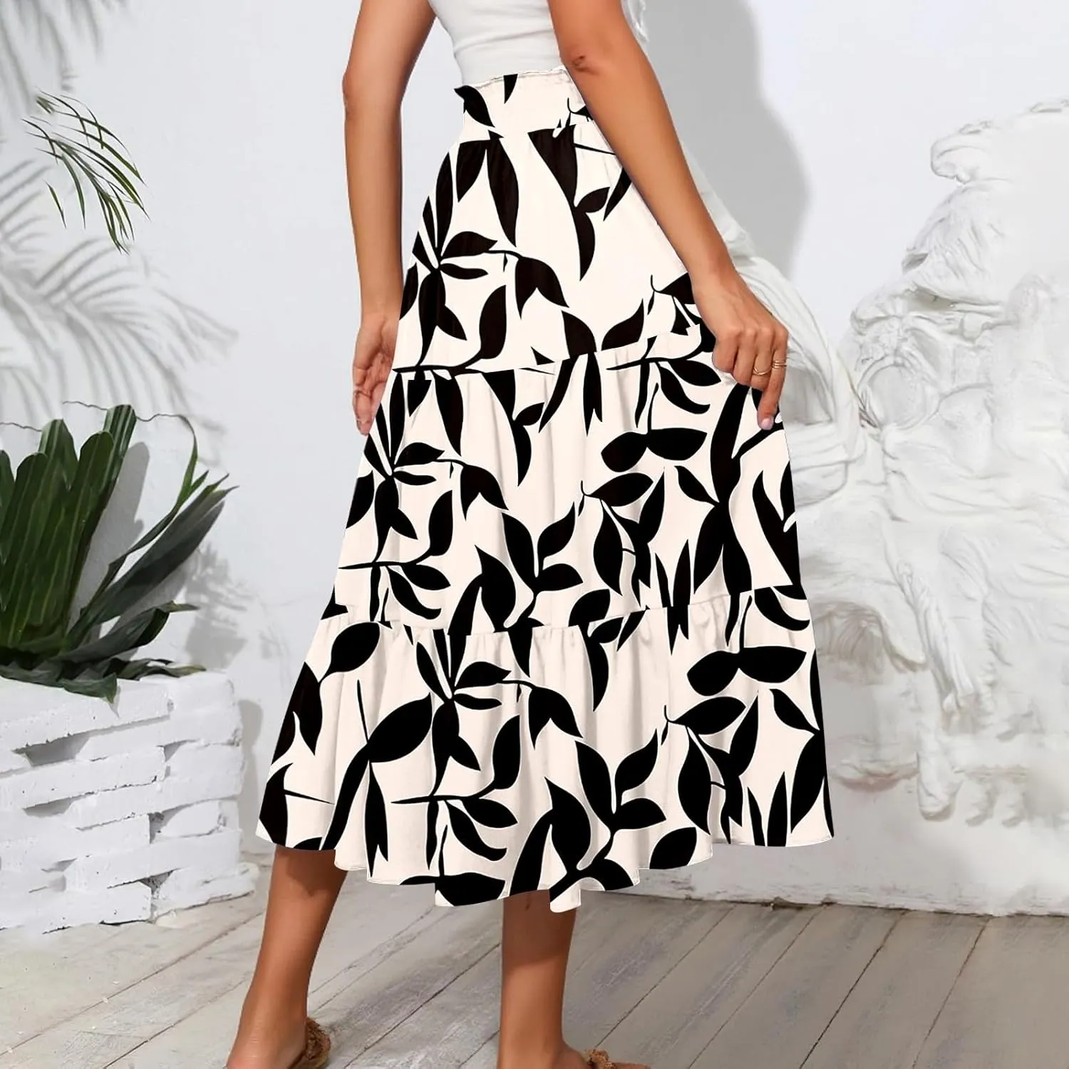Women's 2025 Bohemian Summer Skirts High Waist Pleated A Line Flowy Midi Skirts with Pocket, S-2XL