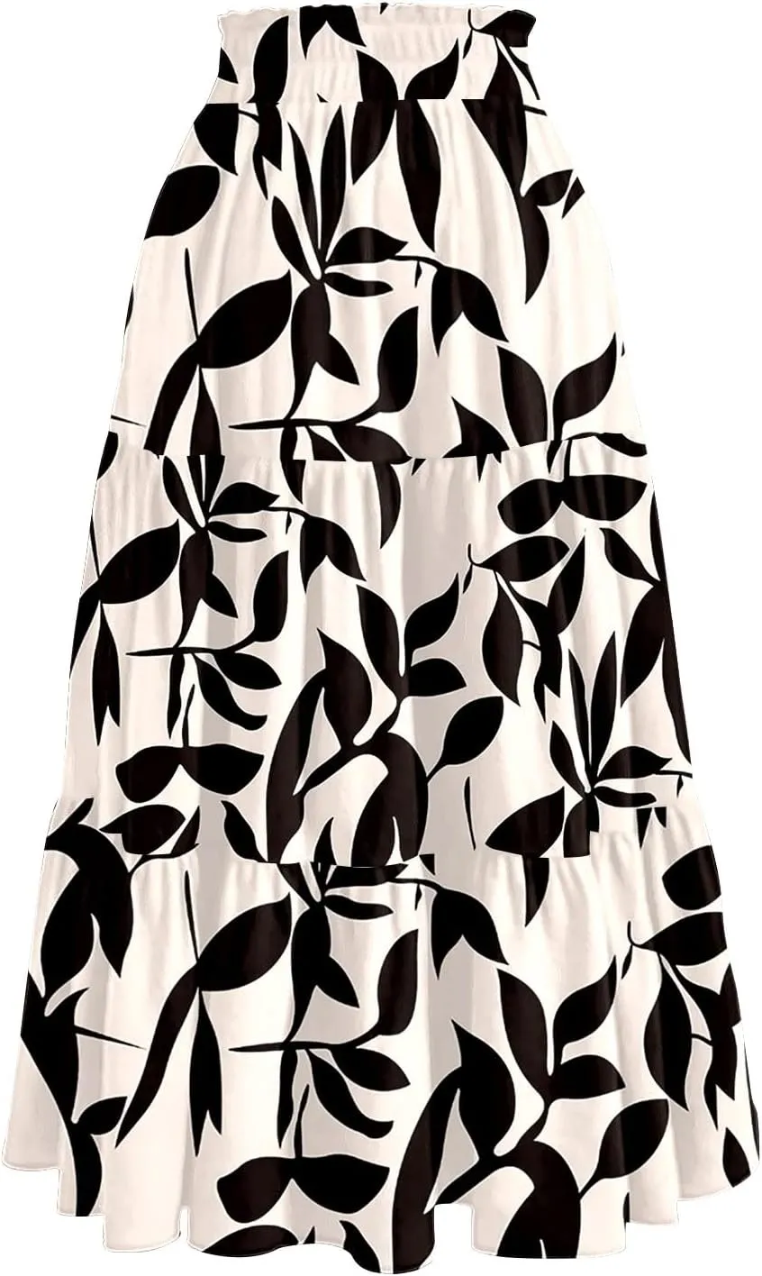 Women's 2025 Bohemian Summer Skirts High Waist Pleated A Line Flowy Midi Skirts with Pocket, S-2XL