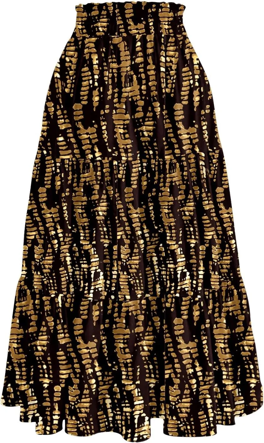 Women's 2025 Bohemian Summer Skirts High Waist Pleated A Line Flowy Midi Skirts with Pocket, S-2XL