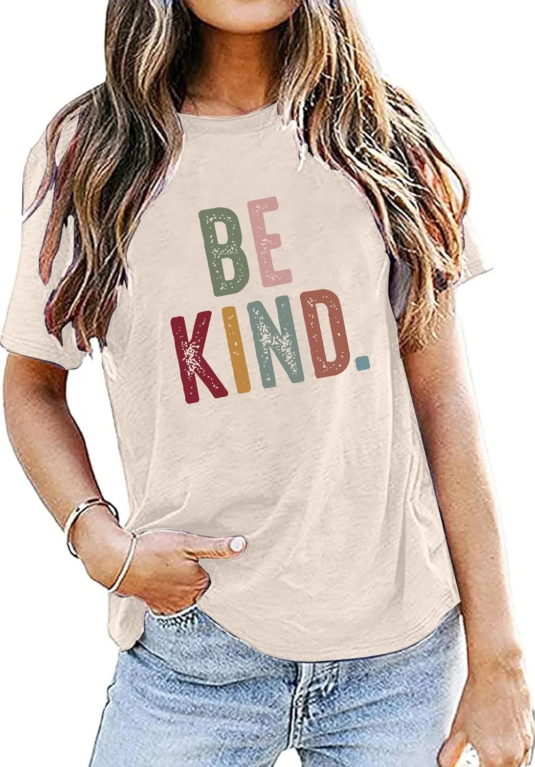 Women's Be Kind Shirt Graphic Tees Short Sleev Loose Fit Tshirts Cute Casual Summer Tops Teacher Shirts Beige L