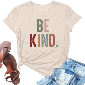 Women's Be Kind Shirt Graphic Tees Short Sleev Loose Fit Tshirts Cute Casual Summer Tops Teacher Shirts Beige L