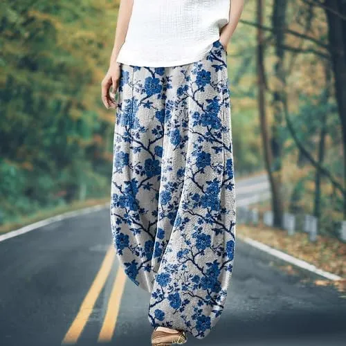 Womens Cotton Linen Wide Leg Pants High Waist Casual Loose Fit Summer Beach Yoga Harem Baggy Hippie Pants