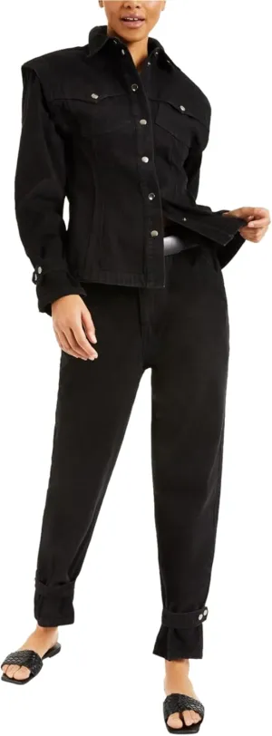 Womens Denim Jean Jacket, Black, X-Large