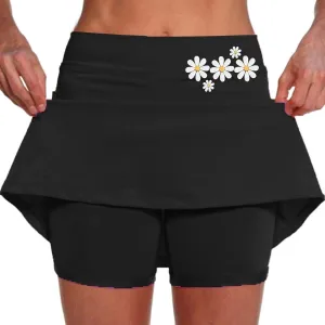 Women's Double Layered Tennis Skorts Baggy Elastic Waisted Casual Shirt High Waisted Stretchy Loose Lightweight Skirts