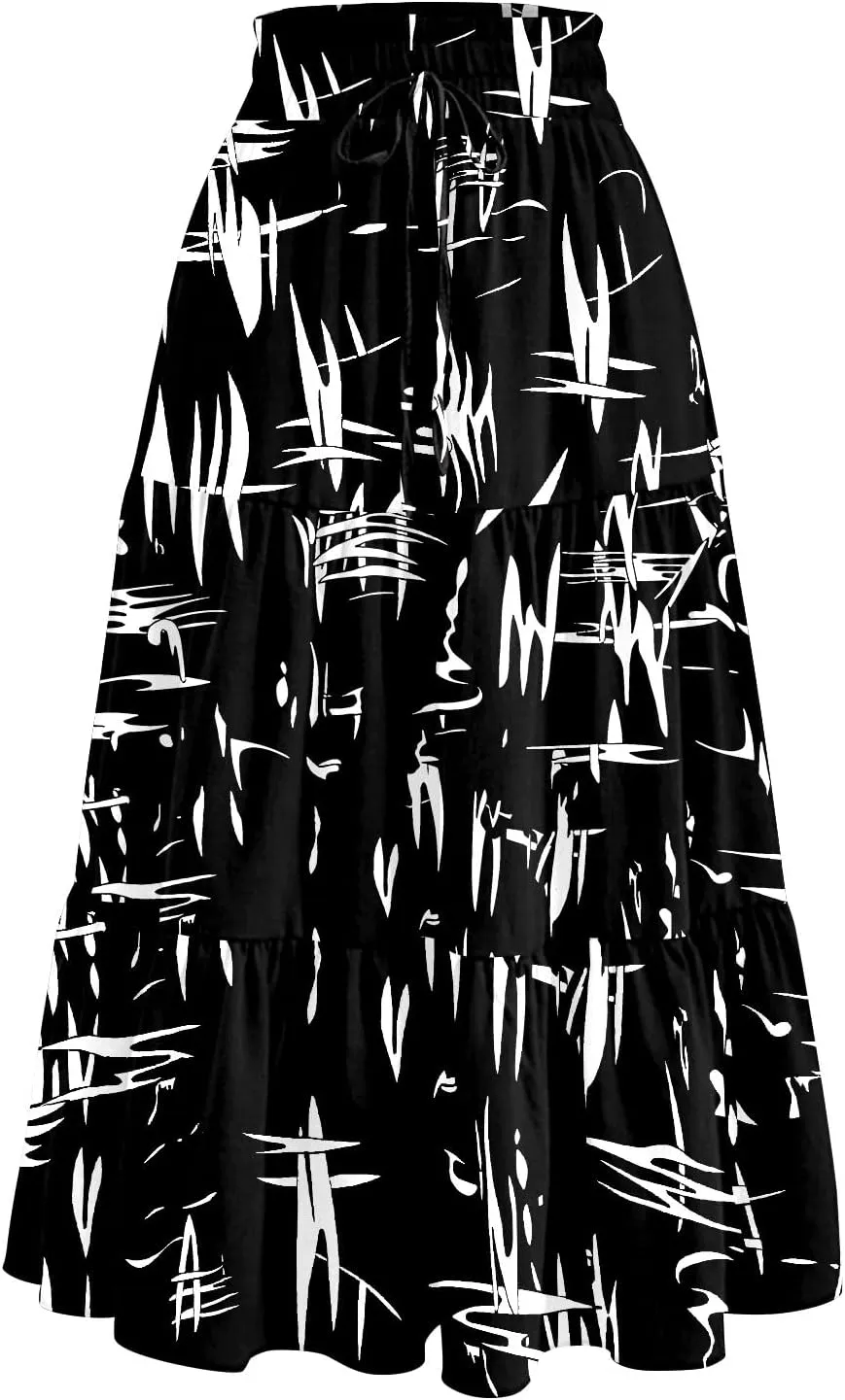 Women's Flowy Midi Skirt Pleated High Stretch Waisted Casual Boho Long Skirts with Pockets, S-2XL