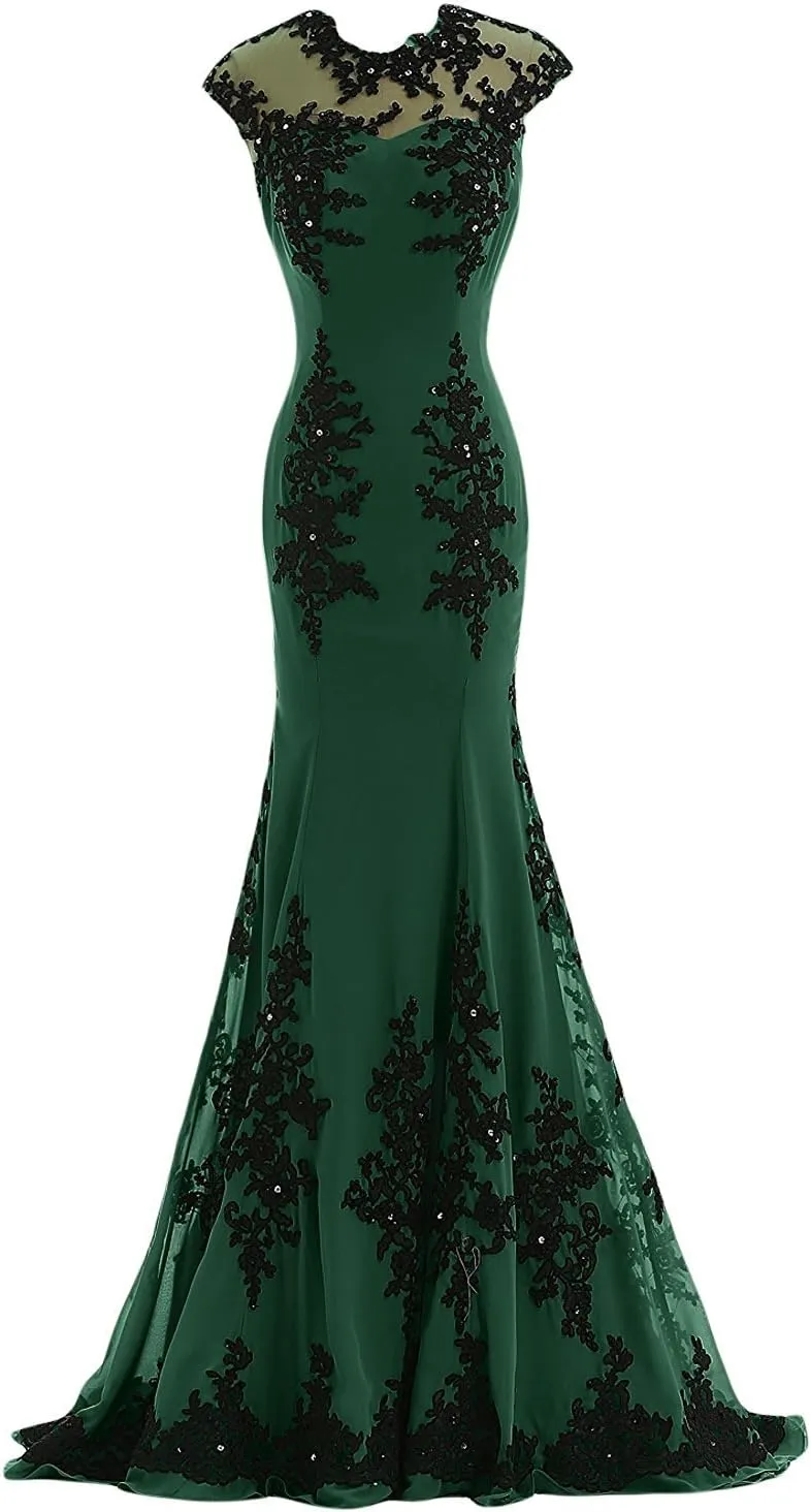 Women's Gorgeous Mermaid Lace Applique Chiffon Prom Evening Dresses