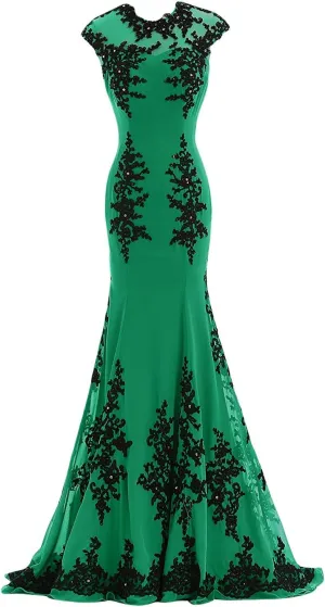 Women's Gorgeous Mermaid Lace Applique Chiffon Prom Evening Dresses