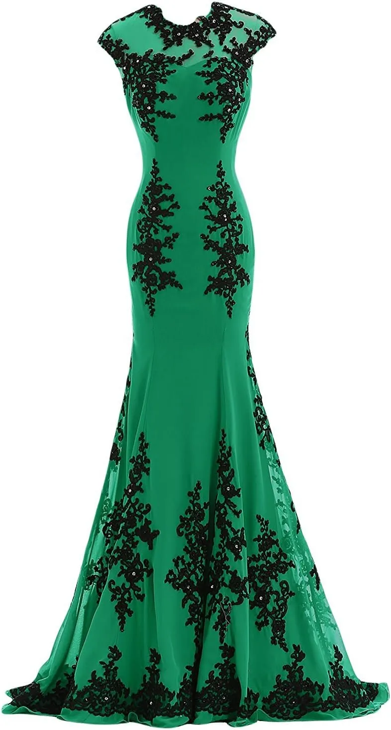 Women's Gorgeous Mermaid Lace Applique Chiffon Prom Evening Dresses