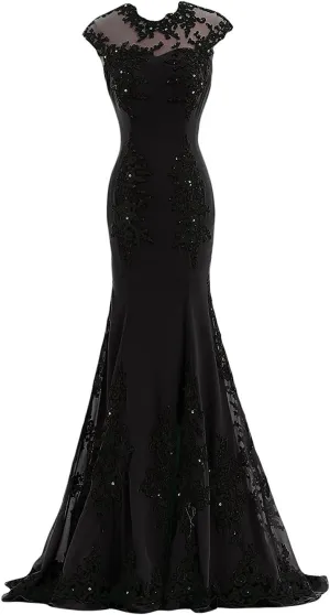 Women's Gorgeous Mermaid Lace Applique Chiffon Prom Evening Dresses