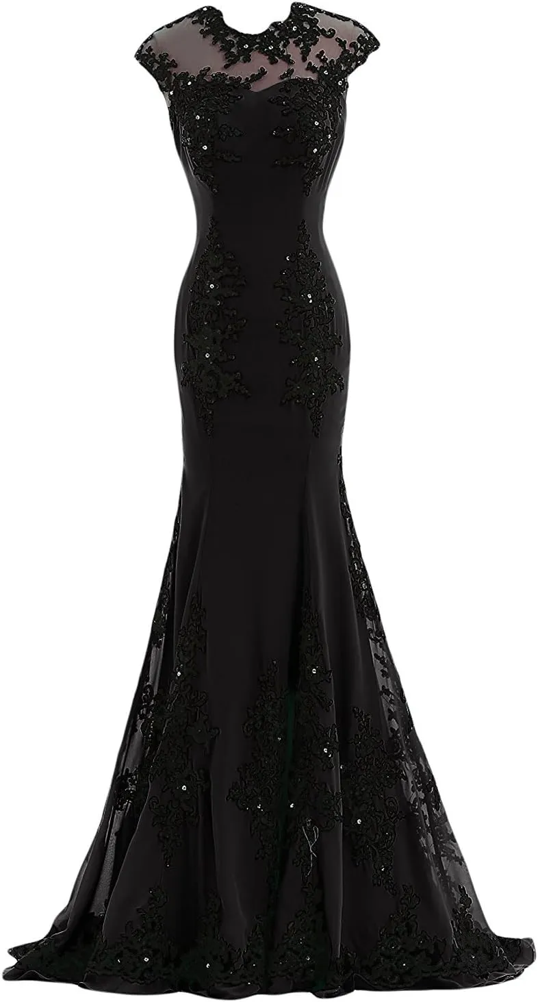 Women's Gorgeous Mermaid Lace Applique Chiffon Prom Evening Dresses