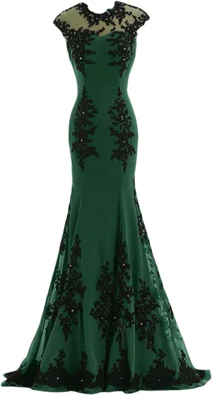 Women's Gorgeous Mermaid Lace Applique Chiffon Prom Evening Dresses