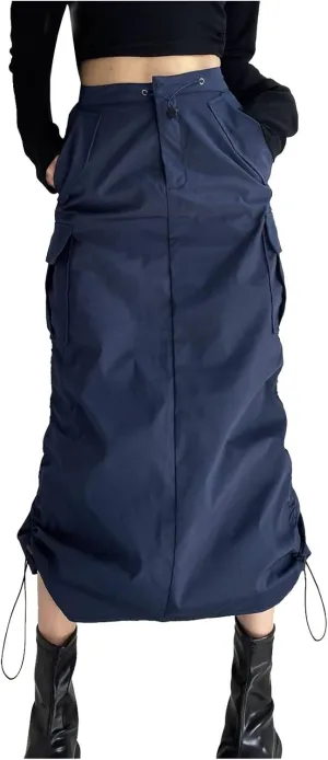 Women's Low Waist Cargo Skirt High Waisted Skirts Jean Skirt with Pockets Beach A Line Dress for Women Half Work