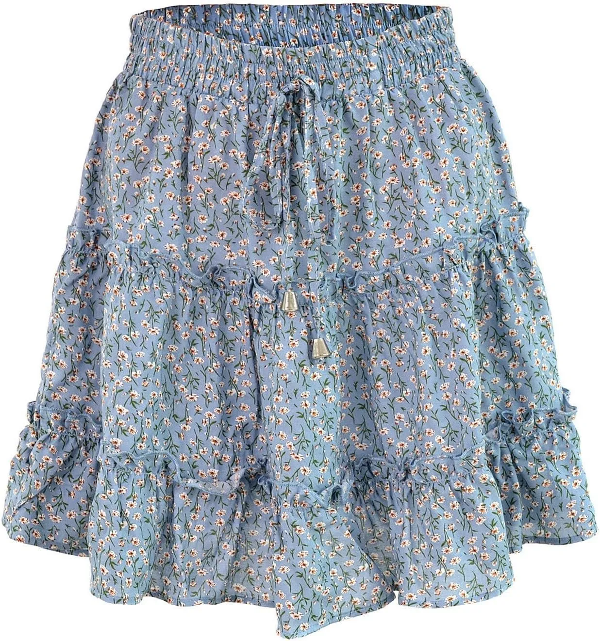 Women's Mini Skirt Summer Casual Stretch Waist Print Pleated Flared A Line Skater Shirt, S-2XL