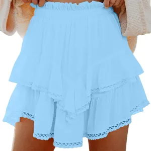 Womens Mini Skirts Ruffle Tiered Skirt Short Summer Skirt Casual Boho Skirt High Waisted A Line Skirt Crochet Shirts