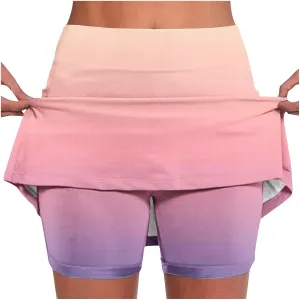 Women's Mini Tennis Skirts Golf Skorts Gradient Color High Waisted Athletic Skort Running Workout Built-in Shorts