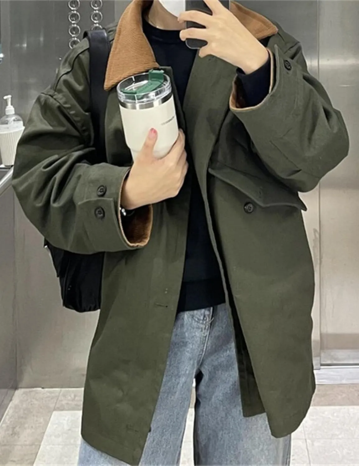 Womens Oversized Barn Jacket Button Down Canvas Jacket Corduroy Lapel Collar Fall Fashion 2024 Trendy Outwear